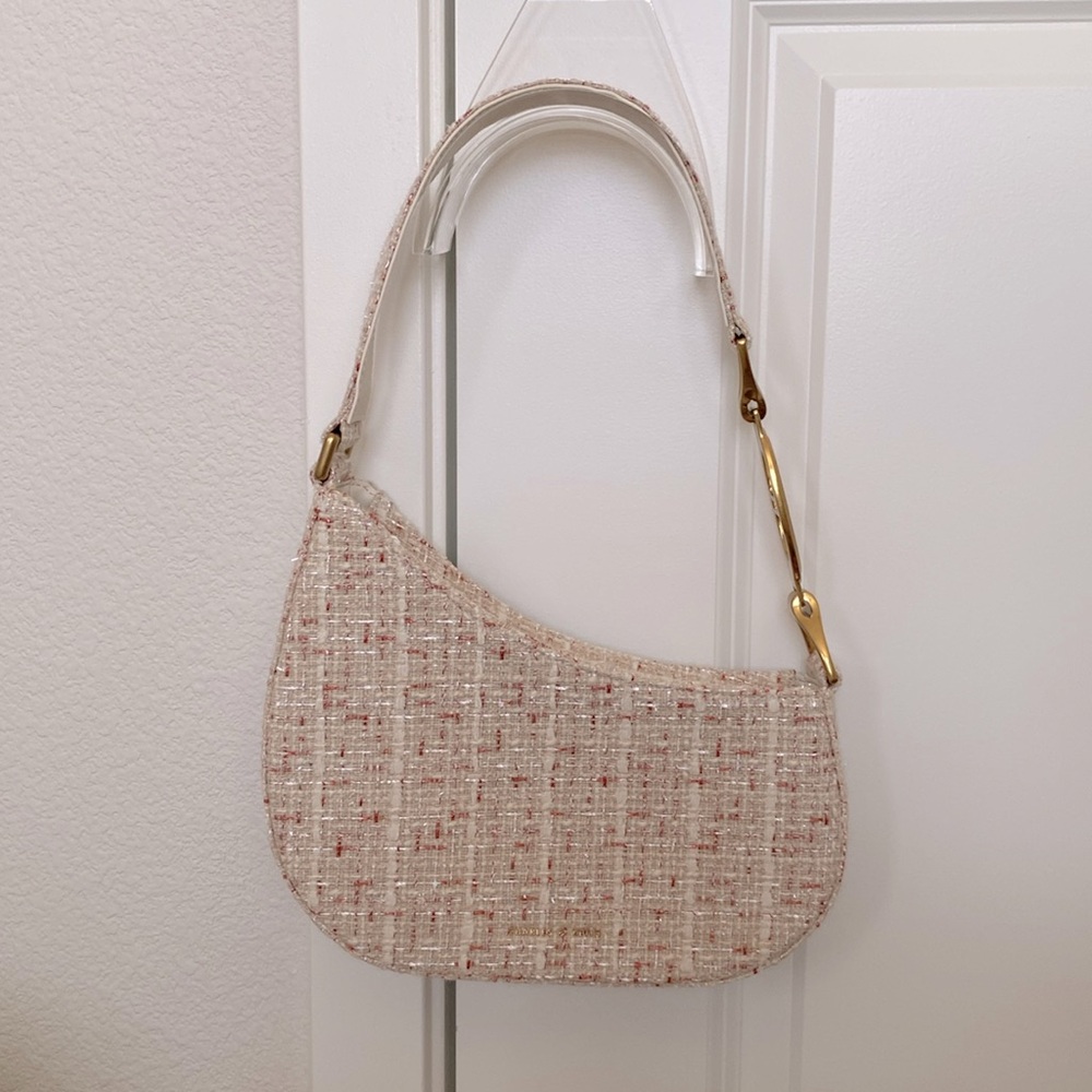 Charles & Keith Asymmetrical Tweed Shoulder Bag in Pink Tweed